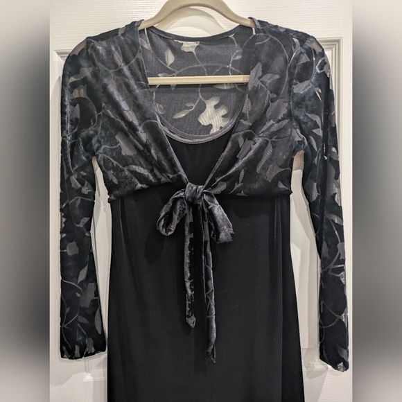 VTG Cache Black Velvet Dress Witchy 4 Burnout Whimsigoth Maxi Romantic Goth Y2K - Picture 1 of 16